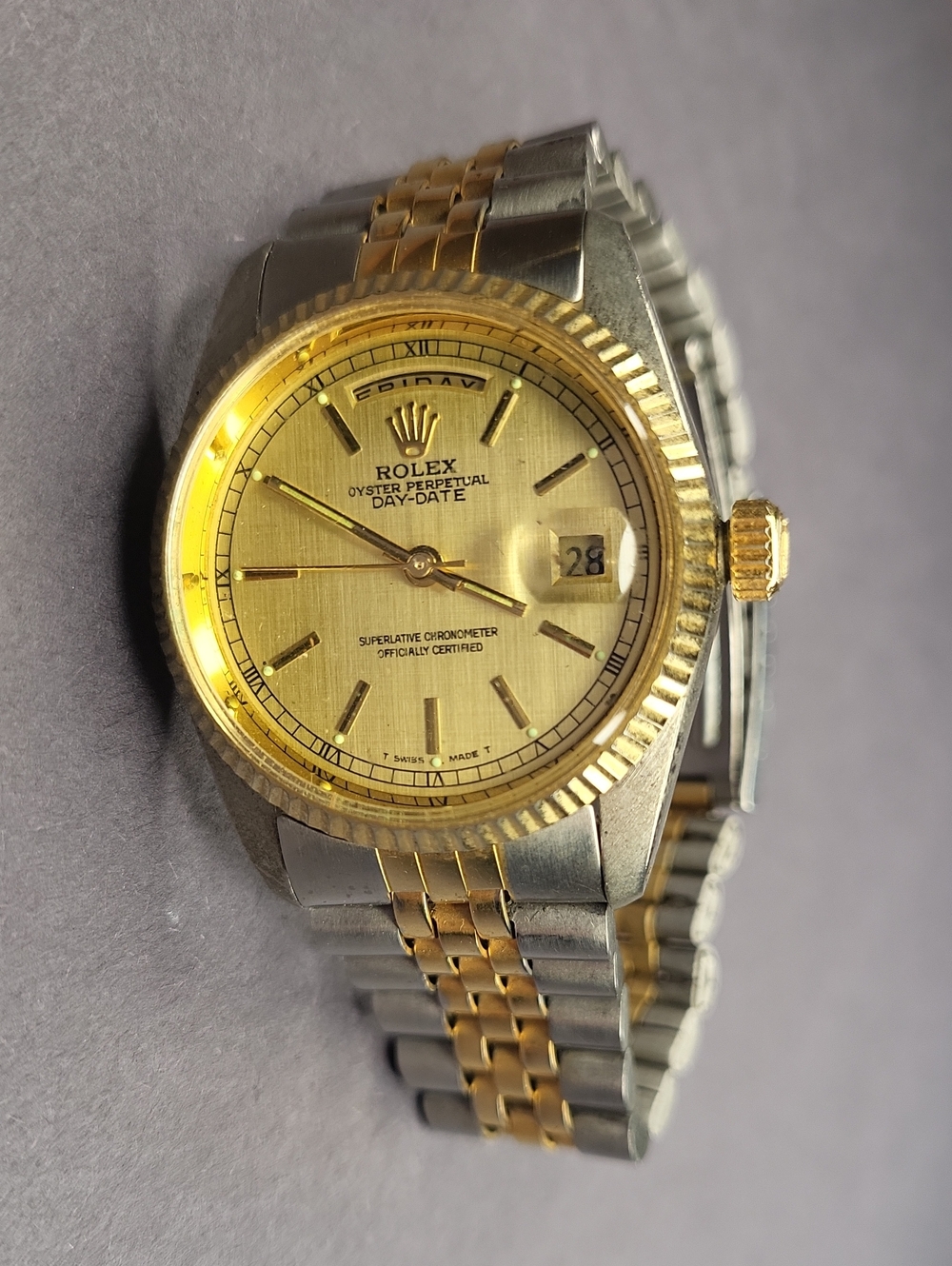 Two-Tone Gold and Silver Day-Date Watch with Gold Dial - Picture 2 of 3
